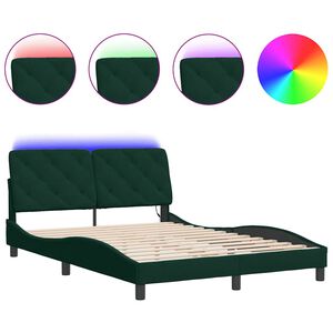 vidaXL Cadre de lit avec LED sans matelas vert fonc&eacute; 140x200 cm velours