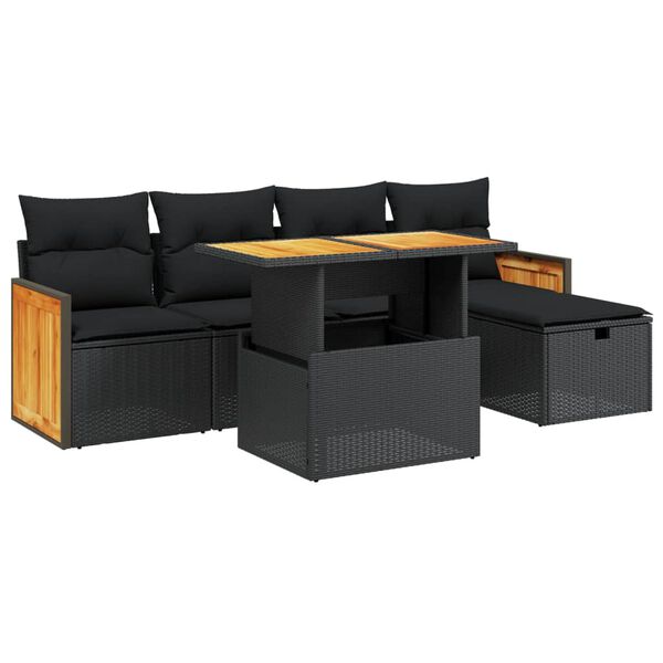 vidaXL Salon de jardin 6 pcs avec coussins noir r&eacute;sine tress&eacute;e