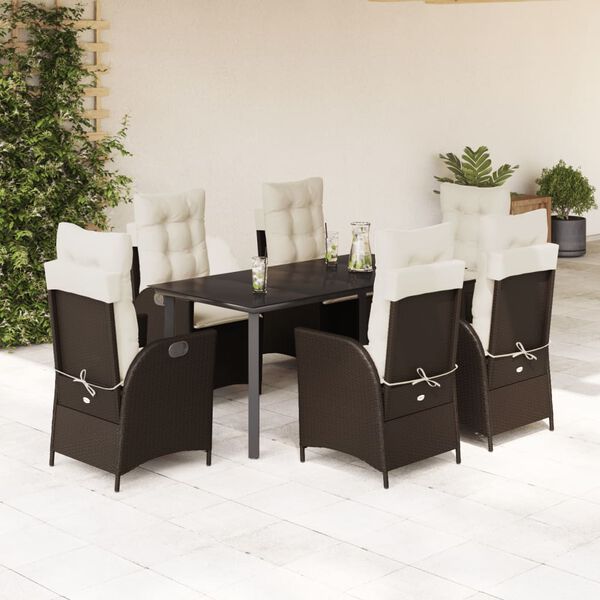 vidaXL Ensemble &agrave; manger de jardin et coussins 7 pcs marron rotin