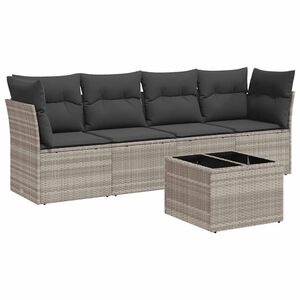 vidaXL Salon de jardin 5 pcs avec coussins gris clair r&eacute;sine tress&eacute;e