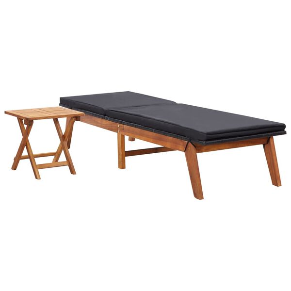 vidaXL Chaise longue avec table R&eacute;sine tress&eacute;e et bois d'acacia massif