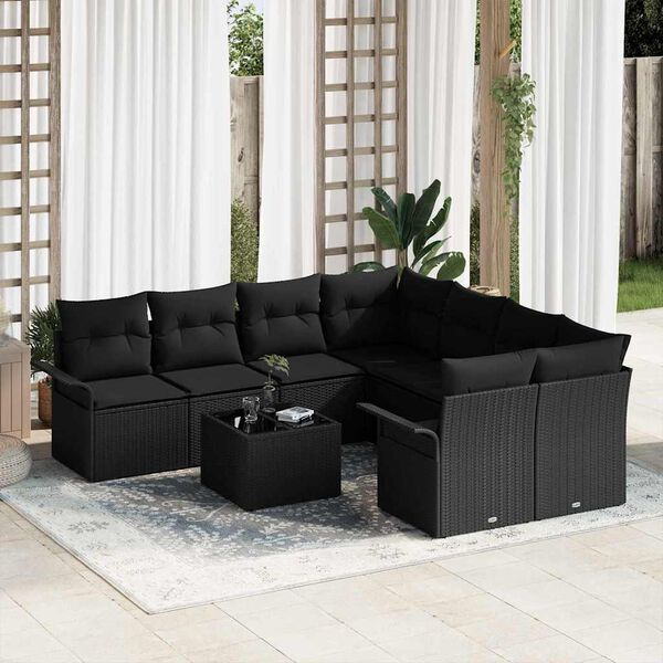 vidaXL Ensemble de canap&eacute; de jardin avec coussin 9 pcs Noir