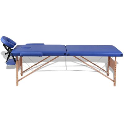 vidaXL Table de massage pliable Bleu 2 zones avec cadre en bois
