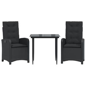 vidaXL Ensemble &agrave; manger de jardin avec coussins 3 pcs Noir