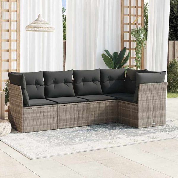 vidaXL Salon de jardin 5 pcs avec coussins gris clair r&eacute;sine tress&eacute;e