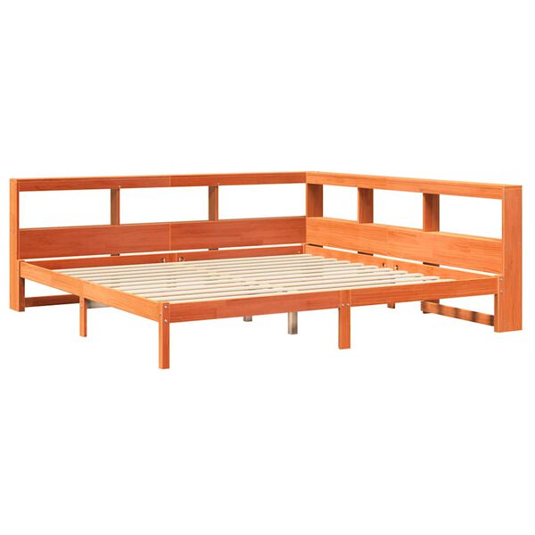 vidaXL Lit biblioth&egrave;que sans matelas cire marron 200x200 cm pin massif