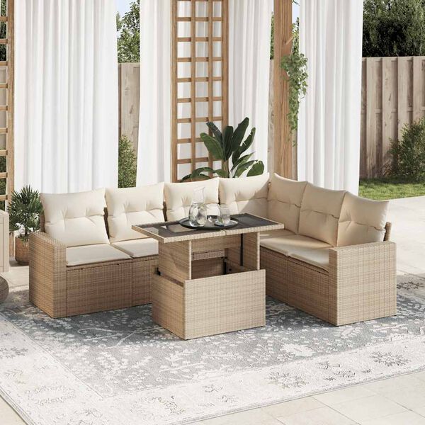 vidaXL Salon de jardin avec coussins 7 pcs beige r&eacute;sine tress&eacute;e