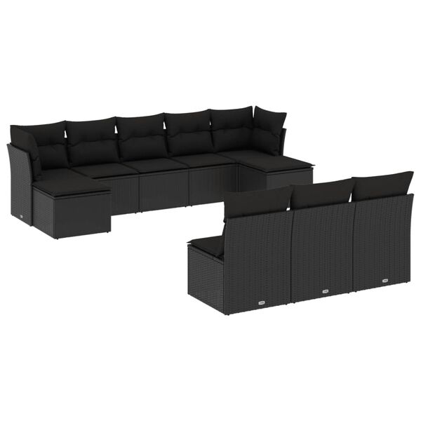 vidaXL Salon de jardin 10 pcs avec coussins noir r&eacute;sine tress&eacute;e