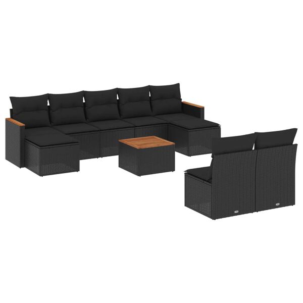 vidaXL Salon de jardin 10 pcs avec coussins noir r&eacute;sine tress&eacute;e