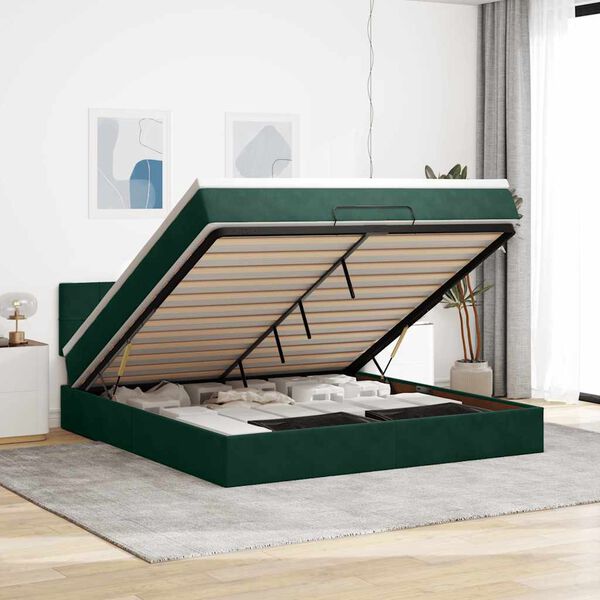 VidaXL Cadre de lit ottoman avec matelas vert fonc&eacute; 160x200 cm velours