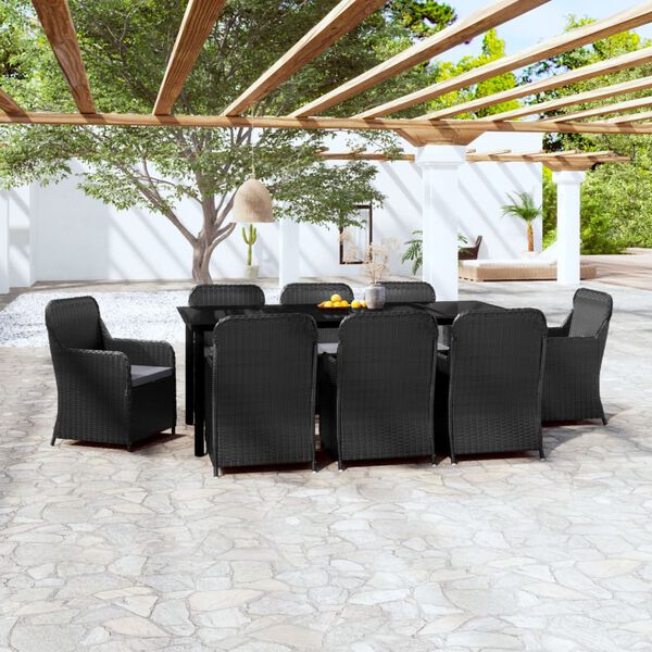 vidaXL Ensemble &agrave; manger de jardin avec coussins 9 pcs noir
