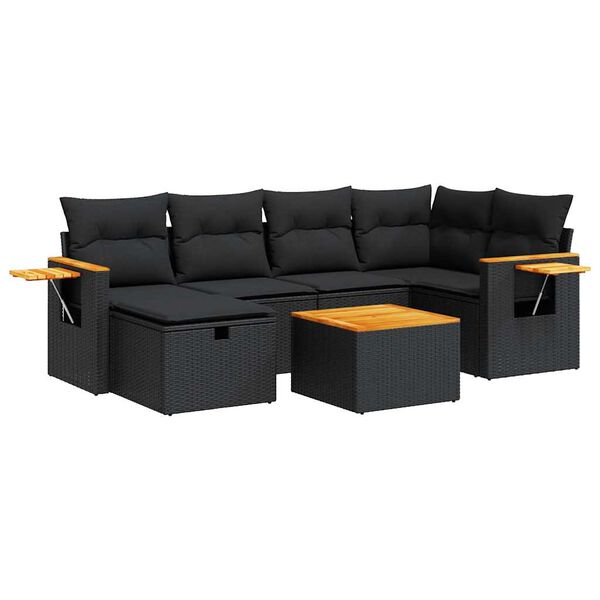 vidaXL Salon de jardin 7 pcs avec coussins noir r&eacute;sine tress&eacute;e