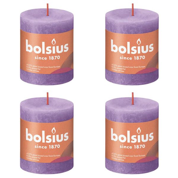 Bolsius Bougies pilier rustiques Shine 4 pcs 80x68 mm Violet vibrant