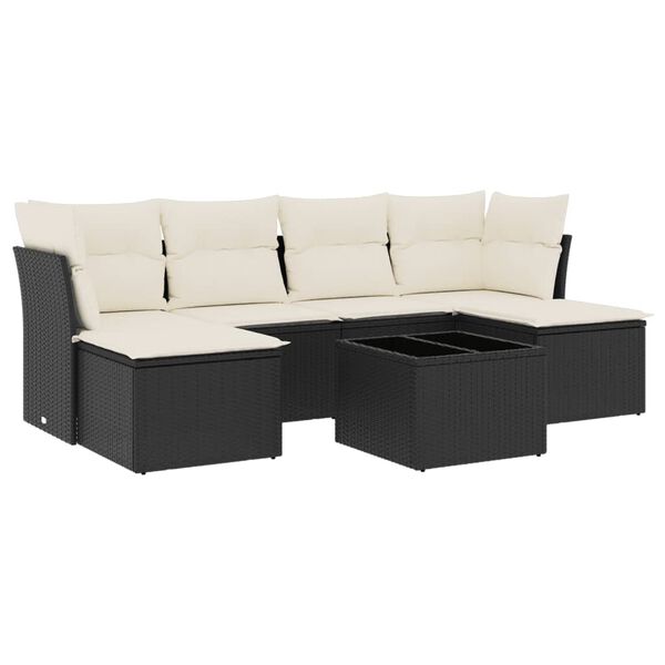vidaXL Salon de jardin 7 pcs avec coussins noir r&eacute;sine tress&eacute;e