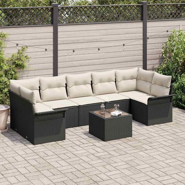 vidaXL Ensemble de canapé de jardin avec coussin 8 pcs Noir polyrotin