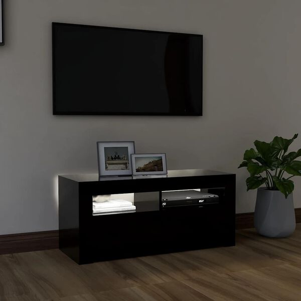 vidaXL Meuble TV avec lumi&egrave;res LED noir 90x35x40 cm