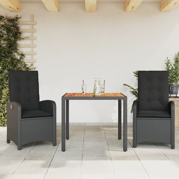 vidaXL Ensemble à manger de jardin avec coussins 3 pcs Noir