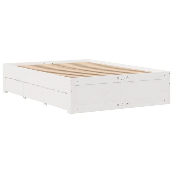 vidaXL Cadre de lit sans matelas avec tiroirs blanc 150x200 cm pin
