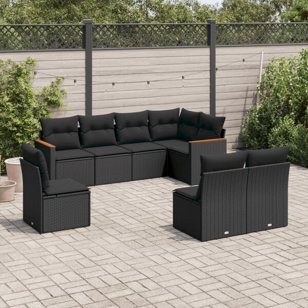 vidaXL Salon de jardin 8 pcs avec coussins noir r&eacute;sine tress&eacute;e