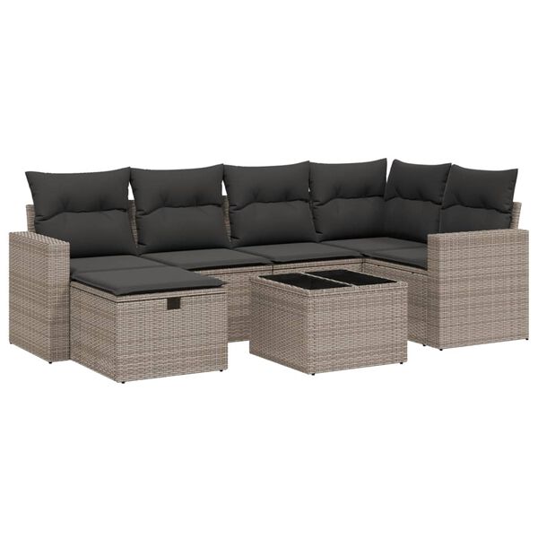 vidaXL Salon de jardin avec coussins 7 pcs gris r&eacute;sine tress&eacute;e