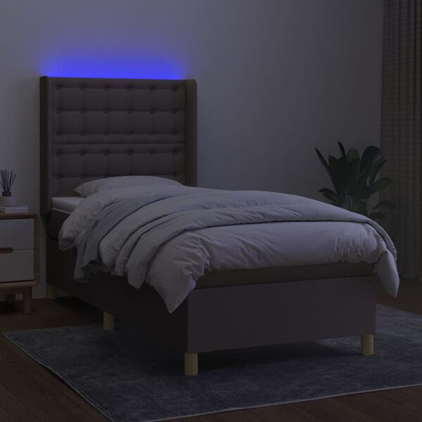 vidaXL Sommier &agrave; lattes de lit matelas et LED Taupe 100x200 cm Tissu