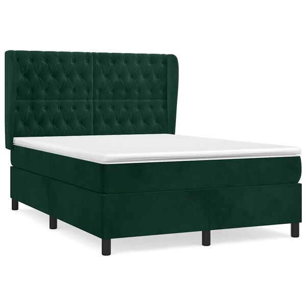 vidaXL Sommier &agrave; lattes de lit et matelas Vert fonc&eacute; 140x190cm Velours