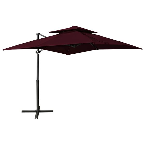 vidaXL Parasol de jardin en porte-&agrave;-faux &agrave; double toit rouge bordeaux