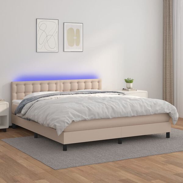 vidaXL Sommier &agrave; lattes de lit avec matelas LED Cappuccino 180x200 cm