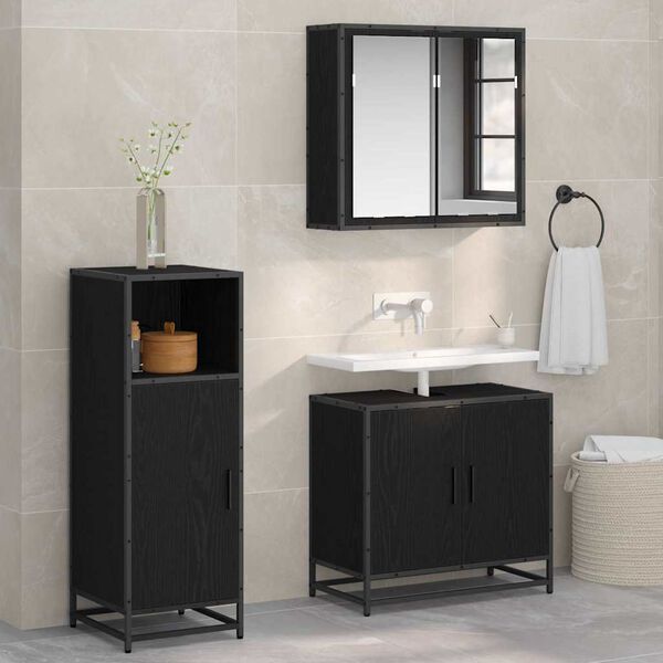 vidaXL Ensemble de mobilier de salle de bain avec &eacute;tag&egrave;re Ch&ecirc;ne noir