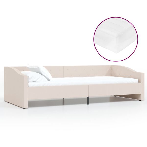 vidaXL Lit avec matelas et USB Cr&egrave;me Tissu 90x200 cm