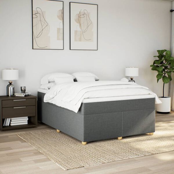 vidaXL Sommier &agrave; lattes de lit avec matelas Gris fonc&eacute; 140x200cm Tissu