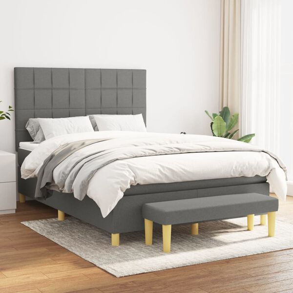 vidaXL Sommier &agrave; lattes de lit avec matelas Gris fonc&eacute; 140x200cm Tissu