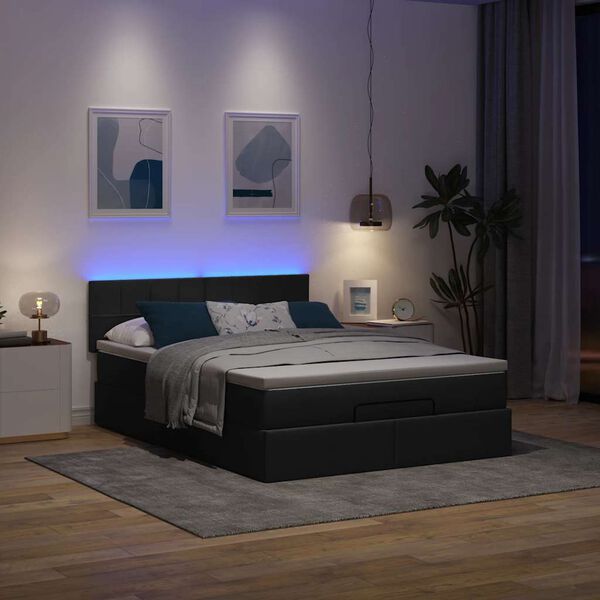 vidaXL Lit ottoman avec matelas et LED noir 140x190 cm tissu
