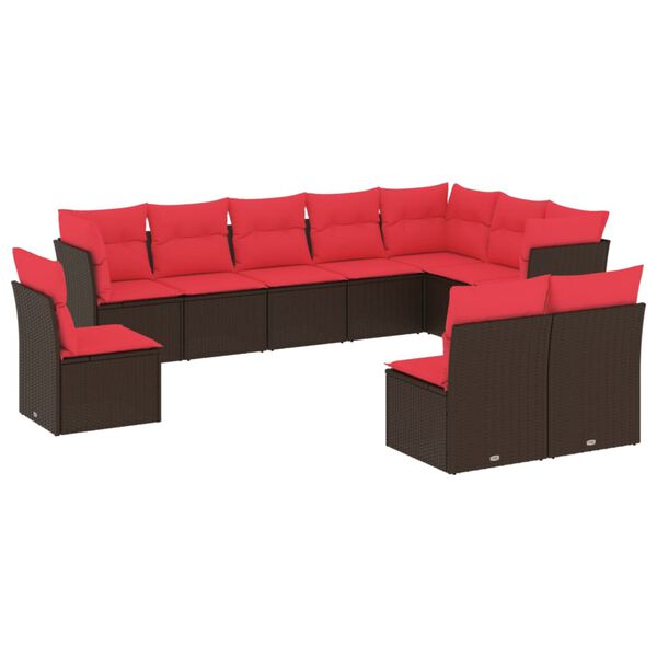 vidaXL Salon de jardin 10 pcs avec coussins marron r&eacute;sine tress&eacute;e