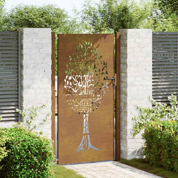 vidaXL Portail de jardin 100x175 cm en acier Corten avec motif arbre