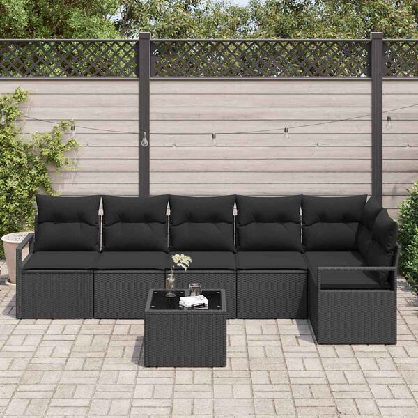 vidaXL Ensemble de Canapés avec coussin 7 pcs Noir polyrotin