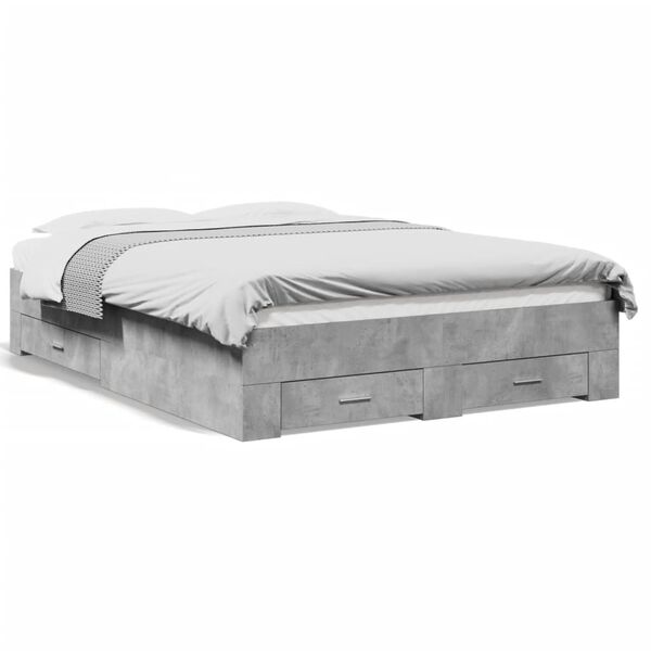 vidaXL Cadre de lit avec tiroirs sans matelas gris b&eacute;ton 140x190 cm