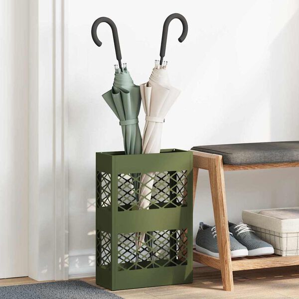 vidaXL Porte-parapluie avec stockage Vert olive 28 x 12 x 41 cm Acier