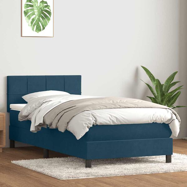 vidaXL Sommier &agrave; lattes de lit et matelas et LED bleu fonc&eacute; 80x210 cm velours