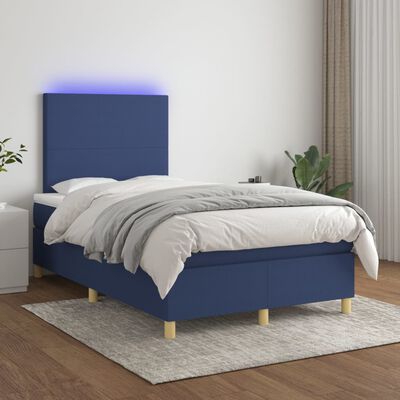 vidaXL Sommier à lattes de lit et matelas et LED Bleu 120x200 cm Tissu