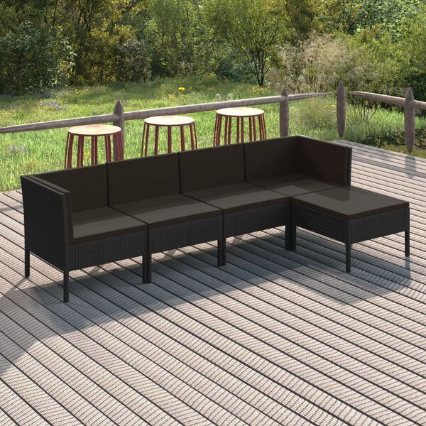 vidaXL Salon de jardin 5 pcs avec coussins r&eacute;sine tress&eacute;e noir