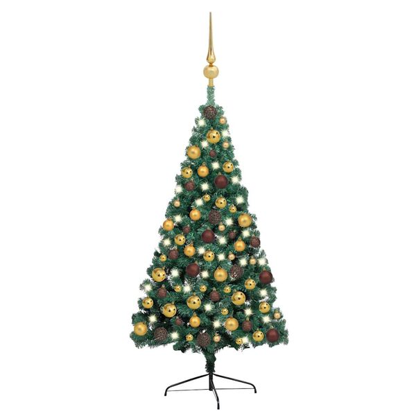 vidaXL Demi-arbre de No&euml;l artificiel pr&eacute;-&eacute;clair&eacute; et boules vert 150 cm