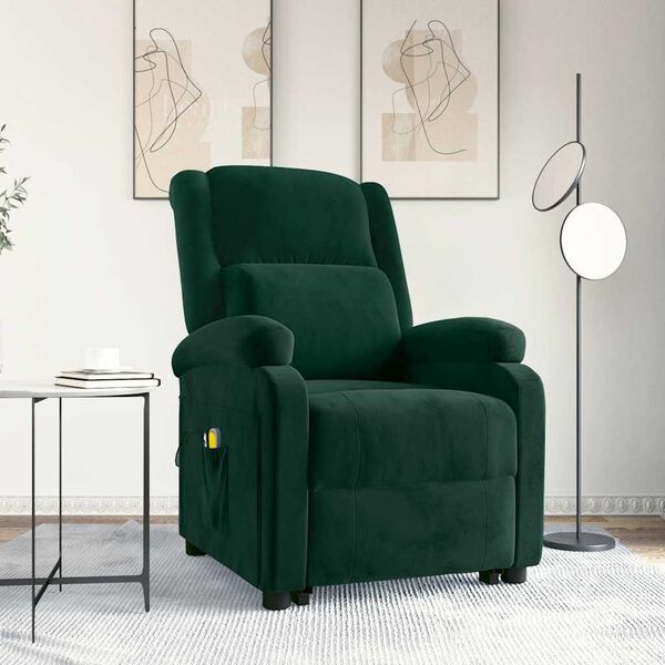 vidaXL Fauteuil de massage Vert fonc&eacute; Velours