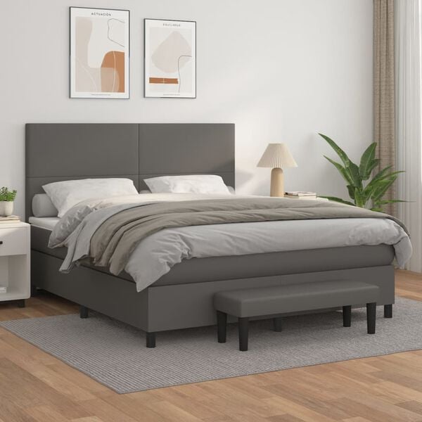 vidaXL Sommier &agrave; lattes de lit avec matelas Gris 180x200 cm Similicuir