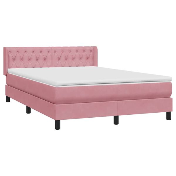 vidaXL Sommier &agrave; lattes de lit avec matelas rose 160x220 cm velours