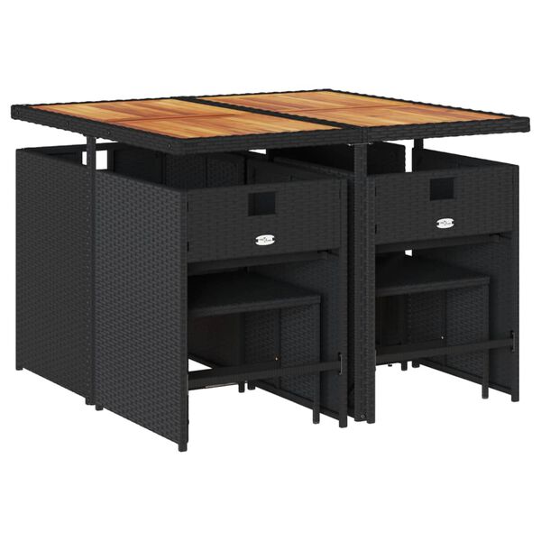 vidaXL Ensemble &agrave; manger de jardin 9pcs coussins noir r&eacute;sine tress&eacute;e