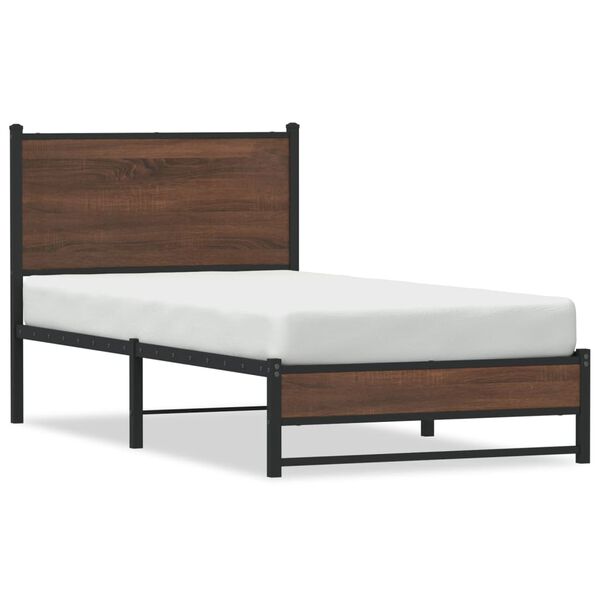 vidaXL Cadre de lit en m&eacute;tal sans matelas ch&ecirc;ne marron 75x190 cm