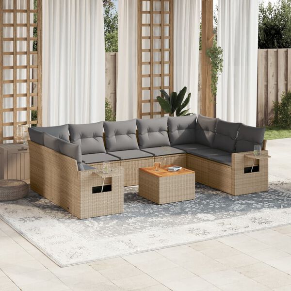 vidaXL Salon de jardin et coussins 10 pcs m&eacute;lange beige r&eacute;sine tress&eacute;e
