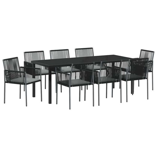 vidaXL Ensemble de salle &agrave; manger pour jardin 9 pcs Noir Rotin PE