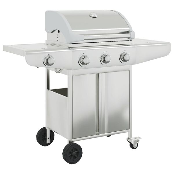 vidaXL Barbecue gril &agrave; gaz avec 4 br&ucirc;leurs argent&eacute; acier inoxydable